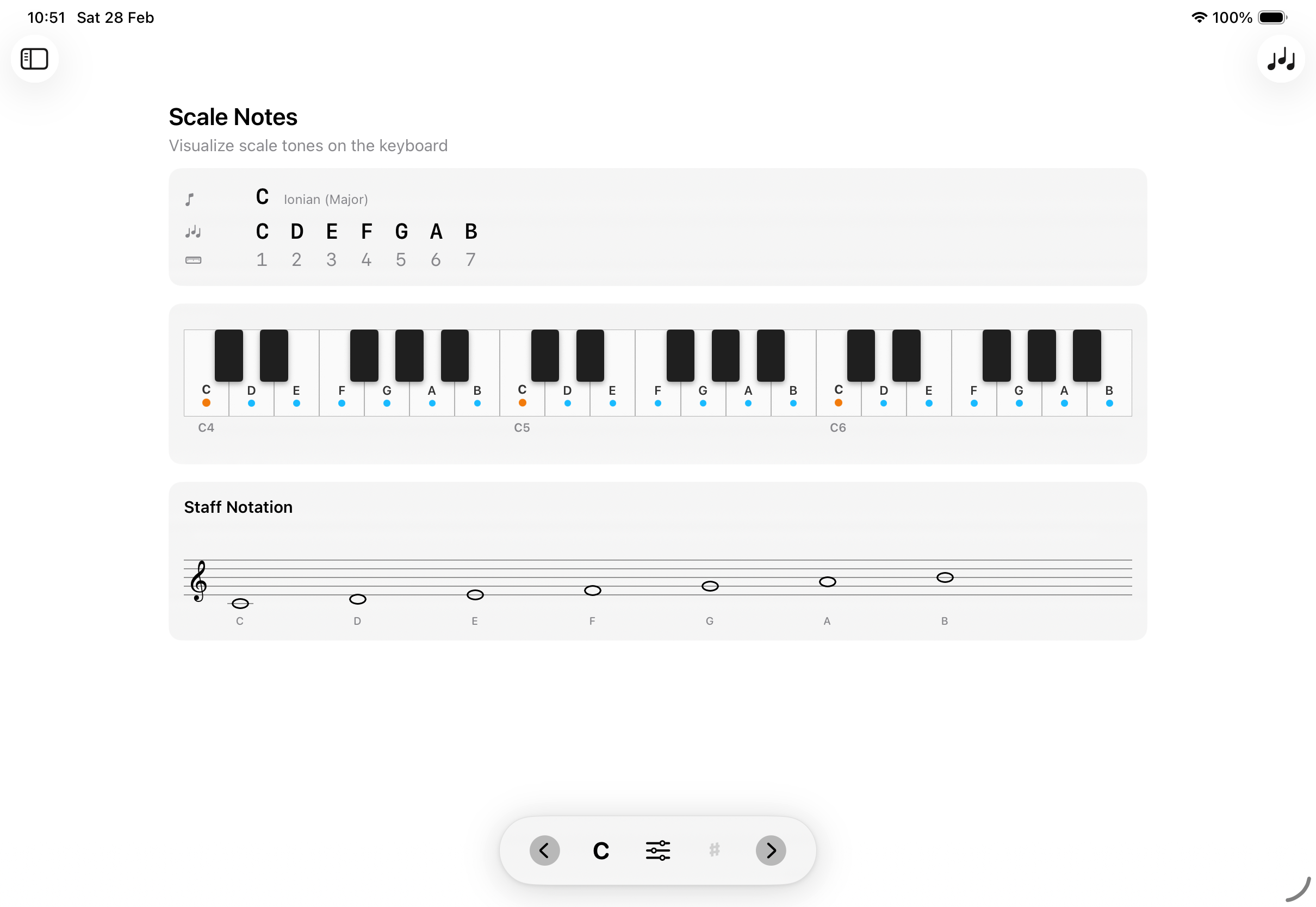 Scale Notes screen on iPad